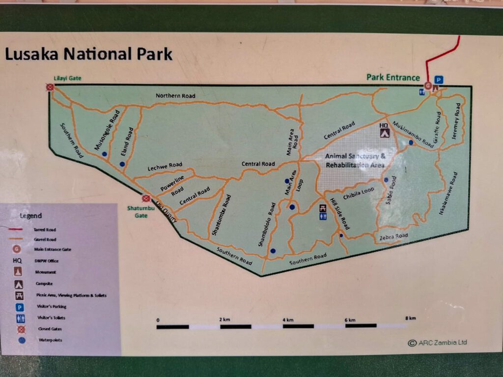 Kaart van het Lusaka Nationaal Park